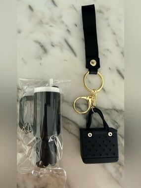 Black Tumbler & Mini Purse Keychain Bag Charm Set Tix Tox Viral NWT